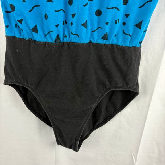 Vintage 80s Jacques Moret Cap Sleeve Bodysuit Leotard-Black Blue Large - Picture 5 of 6
